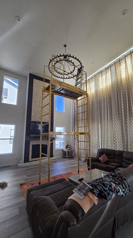 Scaffold setup for a 20-ft ceiling install
